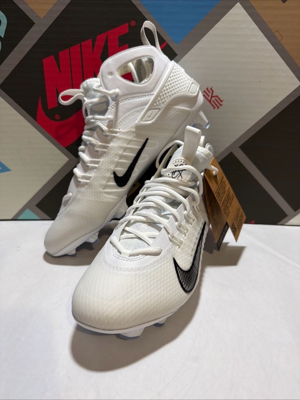 Nike Huarache 9 Elite Mid LAX Lacrosse Cleats White Black - Picture 7 of 7